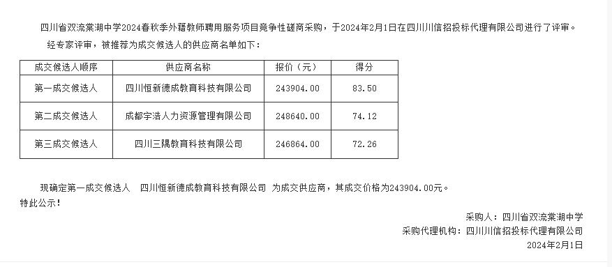 结果公告